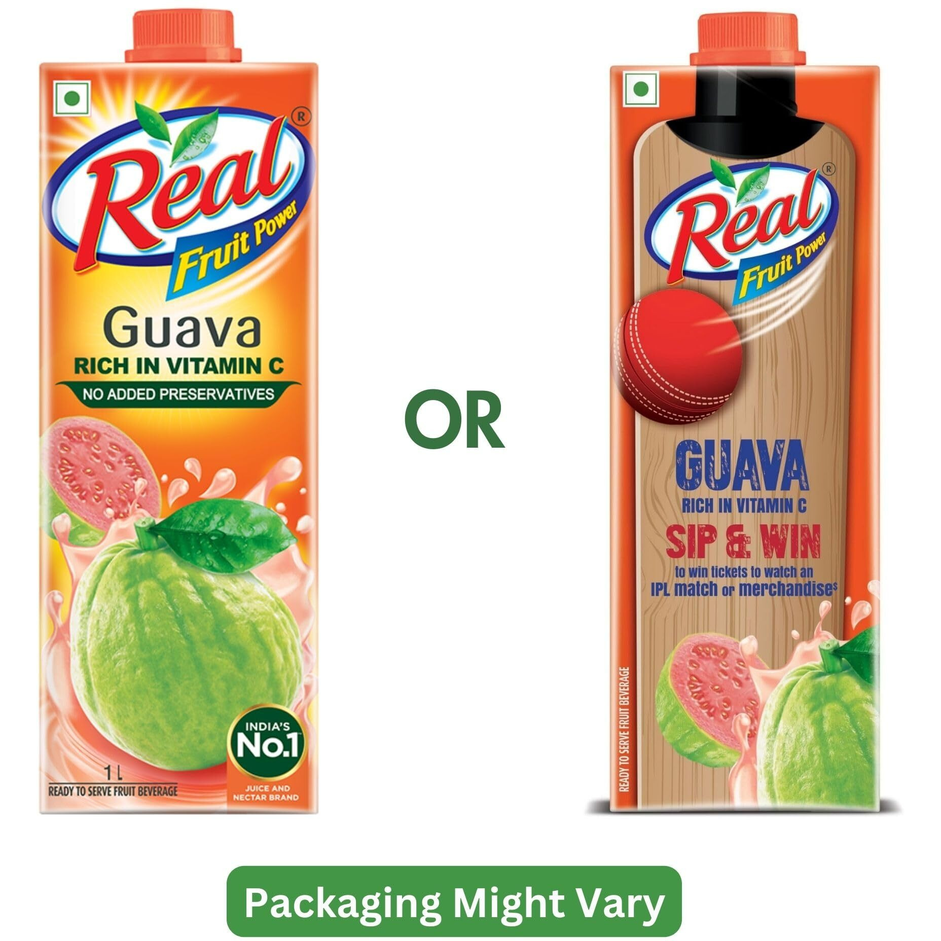 Real Guava Fruit Juice -1L (Pack of 2) | Rich in Vitamin C | No Added Preservatives, No Artificial Colors & Flavours | Goodness of Best fruits | Daily Dose of Fruit Nutrition | Tasty, Refreshing & Energising Drink