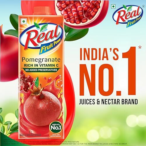 Real Pomegranate Fruit Juice -1L (Pack of 2) | Rich in Vitamin C | No Added Preservatives, No Artificial Colors & Flavours | Goodness of Best fruits | Daily Dose of Fruit Nutrition | Tasty, Refreshing & Energising Drink
