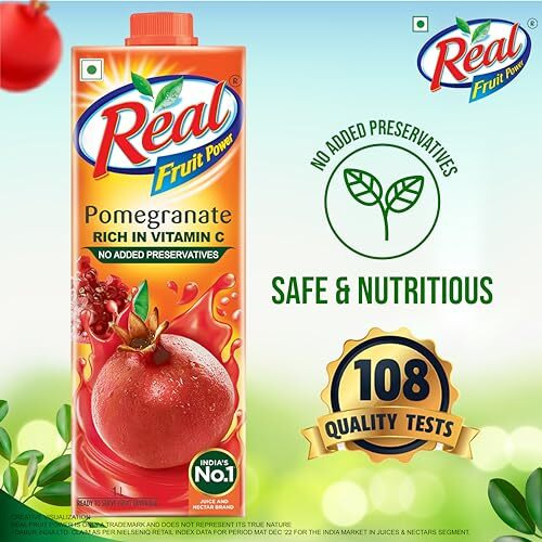 Real Pomegranate Fruit Juice -1L (Pack of 2) | Rich in Vitamin C | No Added Preservatives, No Artificial Colors & Flavours | Goodness of Best fruits | Daily Dose of Fruit Nutrition | Tasty, Refreshing & Energising Drink