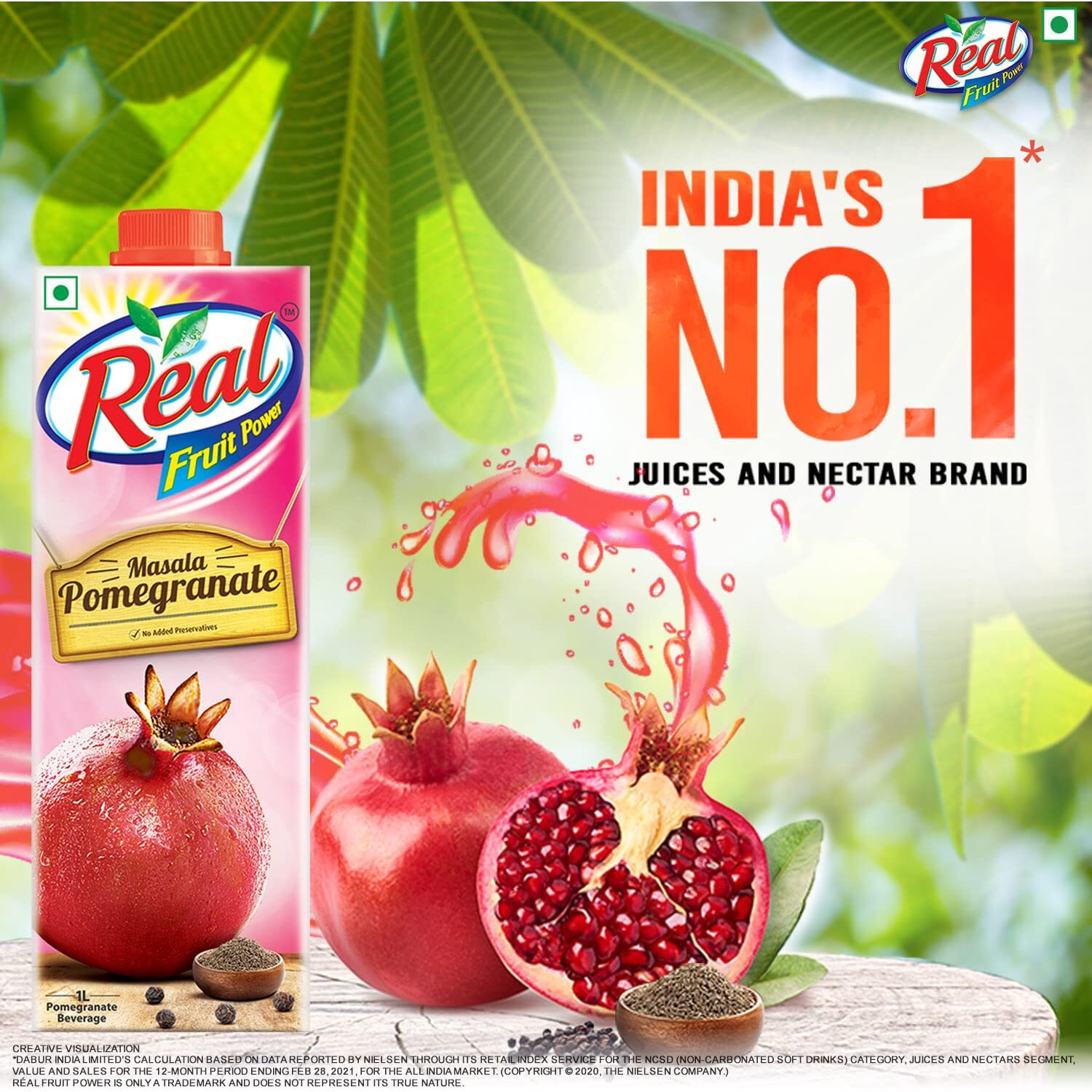 DABUR Real Fruit Juice, Masala Pomegranate, 1L Box (Pack Of 2)