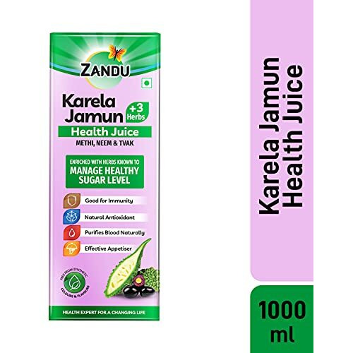 Zandu Karela Jamun Juice 1L,Controls Blood Sugar,Diabetes Care,With 3 Added Herbs Methi,Neem&Tvak,No Added Sugar Or Flavours,1 Count