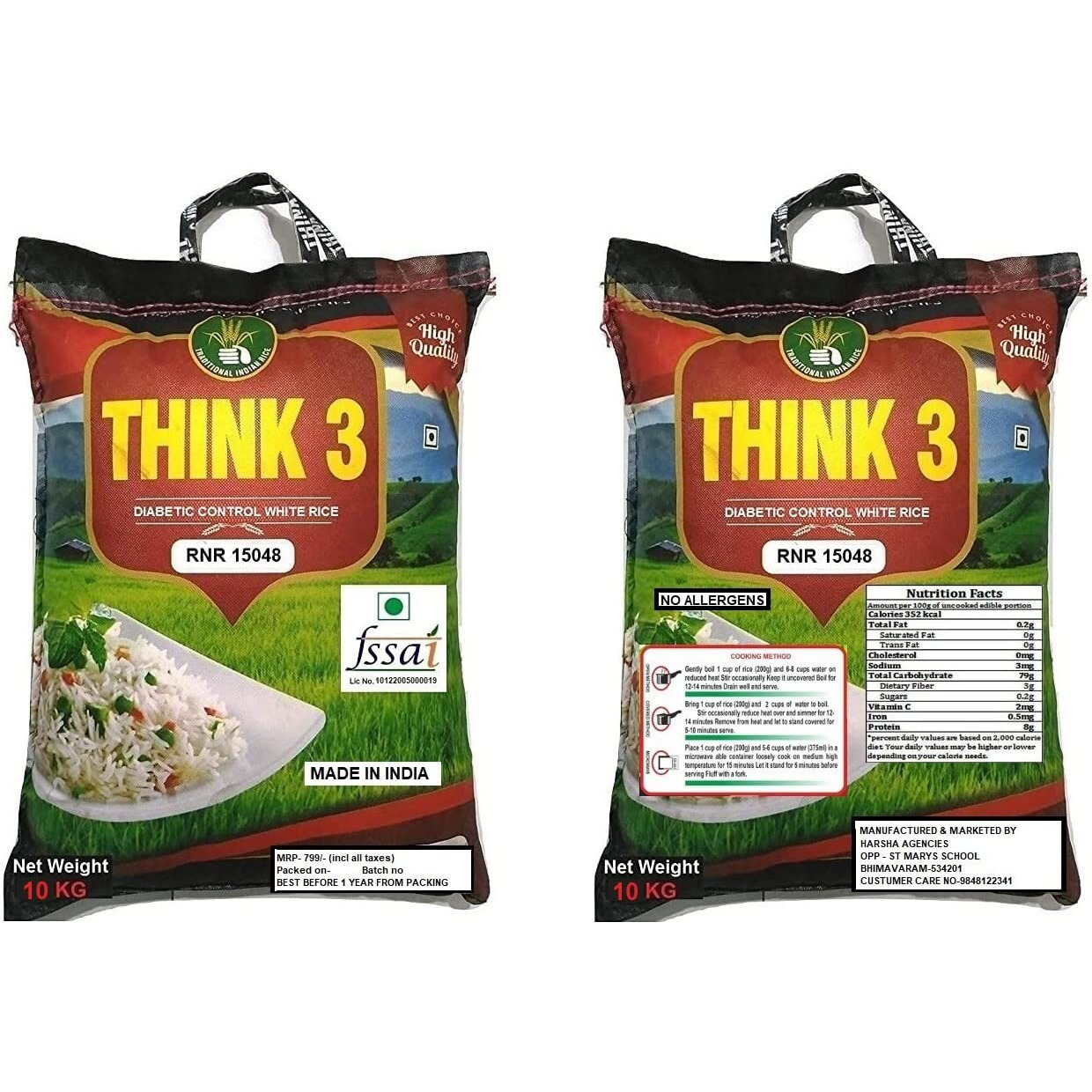 THINK3 Diabetic control White Rice RNR 15048 With low glycemic index (10KG)