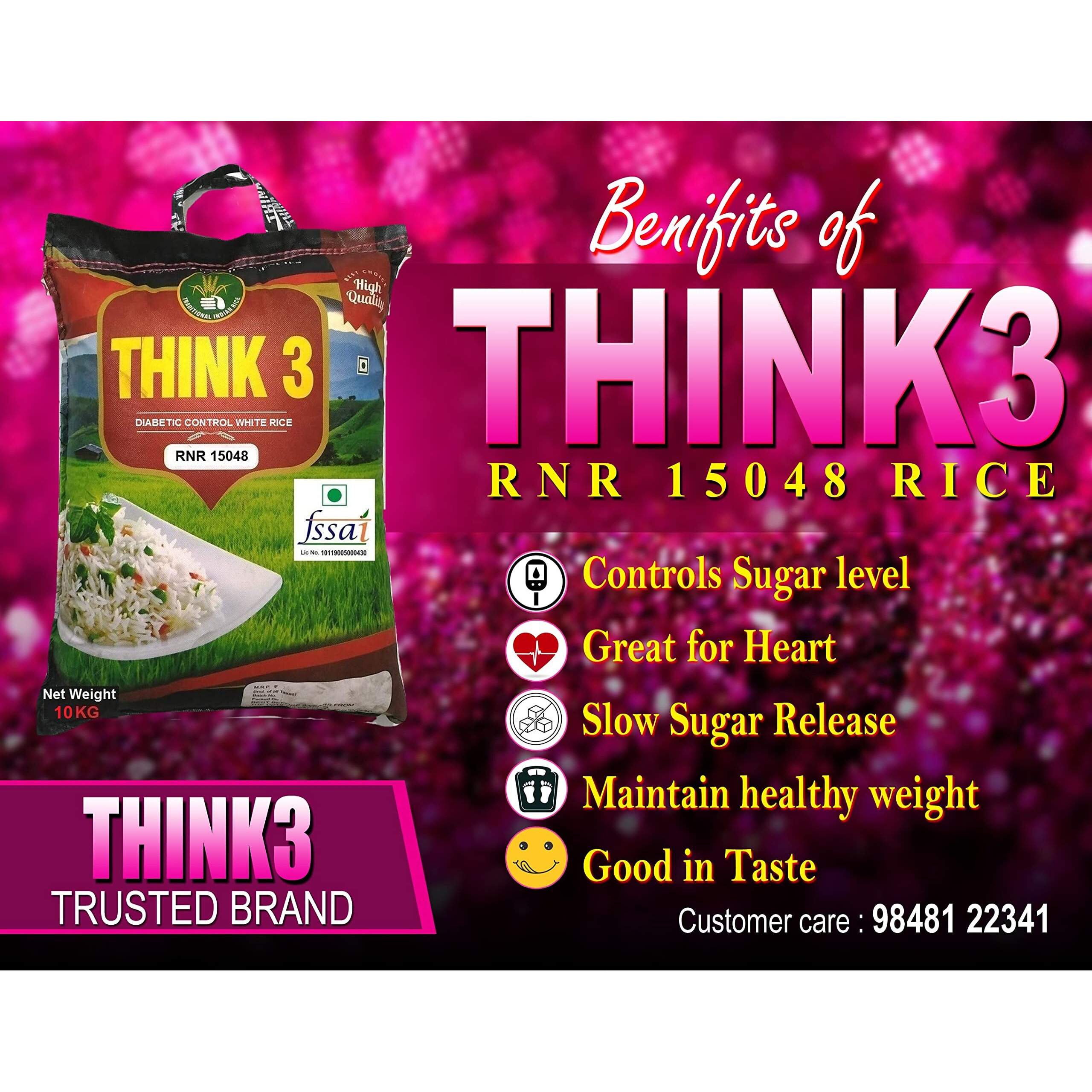 THINK3 Diabetic control White Rice RNR 15048 With low glycemic index (10KG)