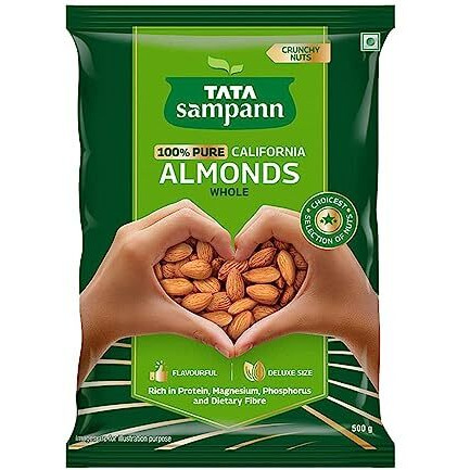 Tata Sampann Pure California Almonds Whole, Badam Giri, Rich in Protein, Magnesium, Phosphorus and Dietary Fibre, Nuts & Dry Fruits, 500g