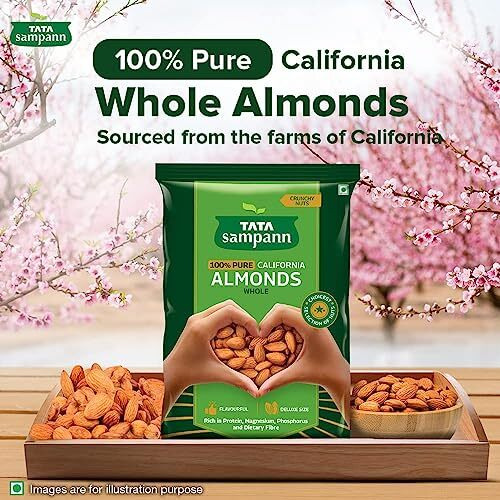 Tata Sampann Pure California Almonds Whole, Badam Giri, Rich in Protein, Magnesium, Phosphorus and Dietary Fibre, Nuts & Dry Fruits, 500g
