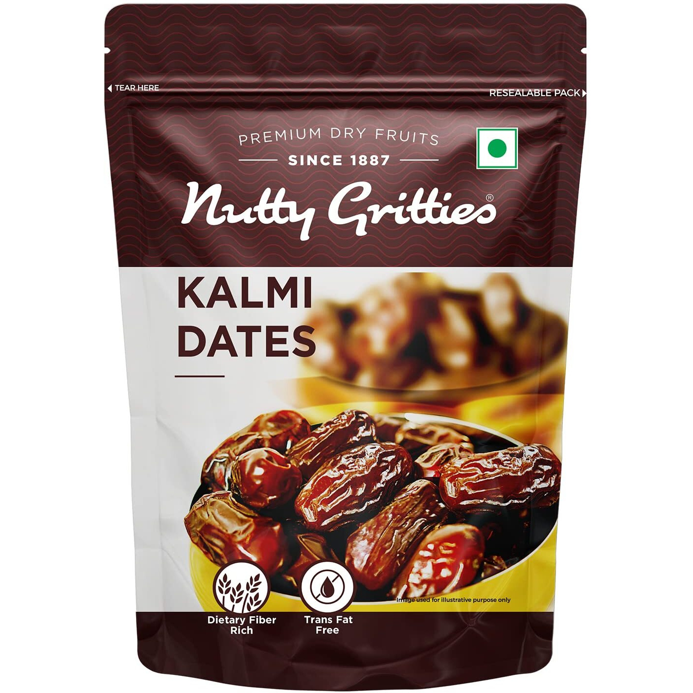 Nutty Gritties Premium Kalmi Dates- 350g | Juicy & Delicious Khajoor, Khajur | No artificial colours | Naturally Sweet | Instant Energy | Resealable Pouch,
