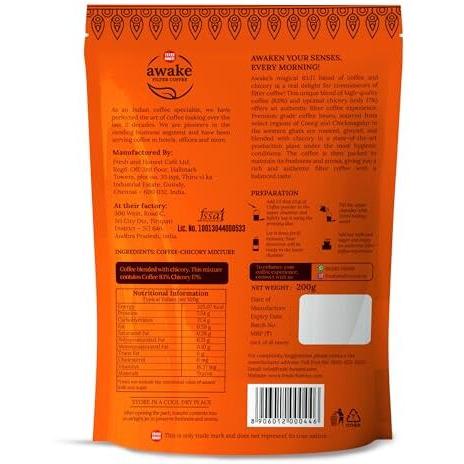 Fresh & Honest Awake Filter Coffee Powder 8317 Blend, 200g - Pack of 2 (400g)
