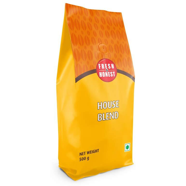 FRESH & HONEST House Blend, Roasted Coffee Beans, 500 g with Medium to Dark Roasting, Full Body & Crema, Bag