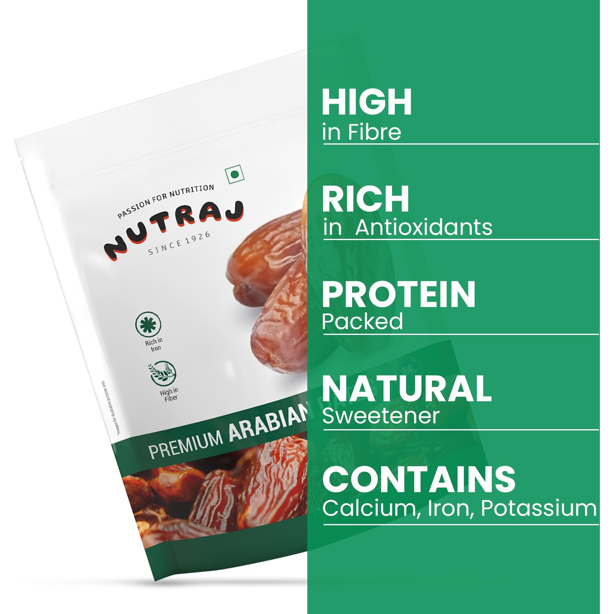 Nutraj UAE Arabian Dates (Khajur) 500g Pouch Dried | Dry fruits grocery | Whole Dates