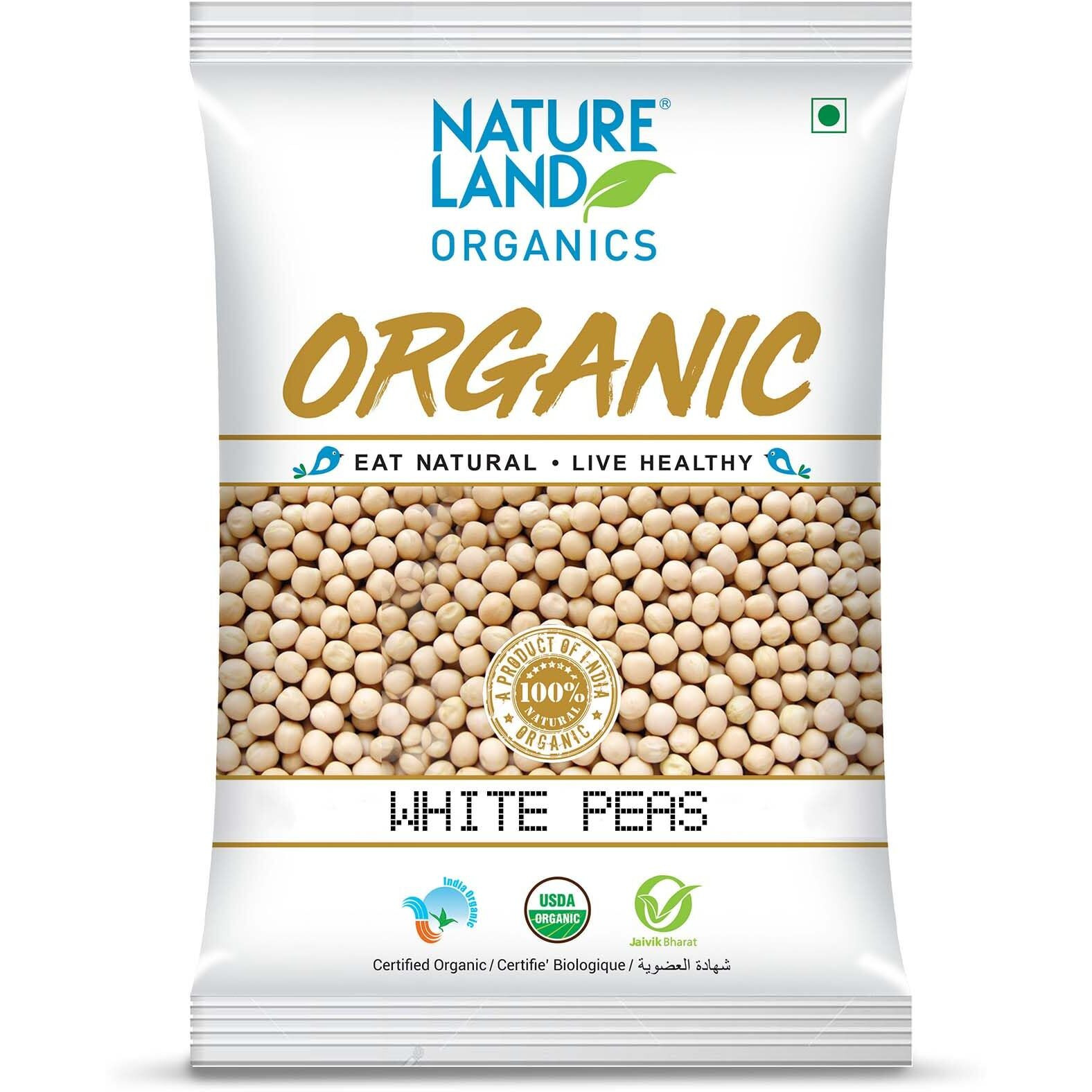 Natureland Organics White Peas 500 Gm - Organic Peas