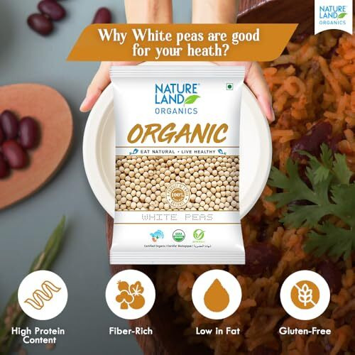 Natureland Organics White Peas 500 Gm - Organic Peas