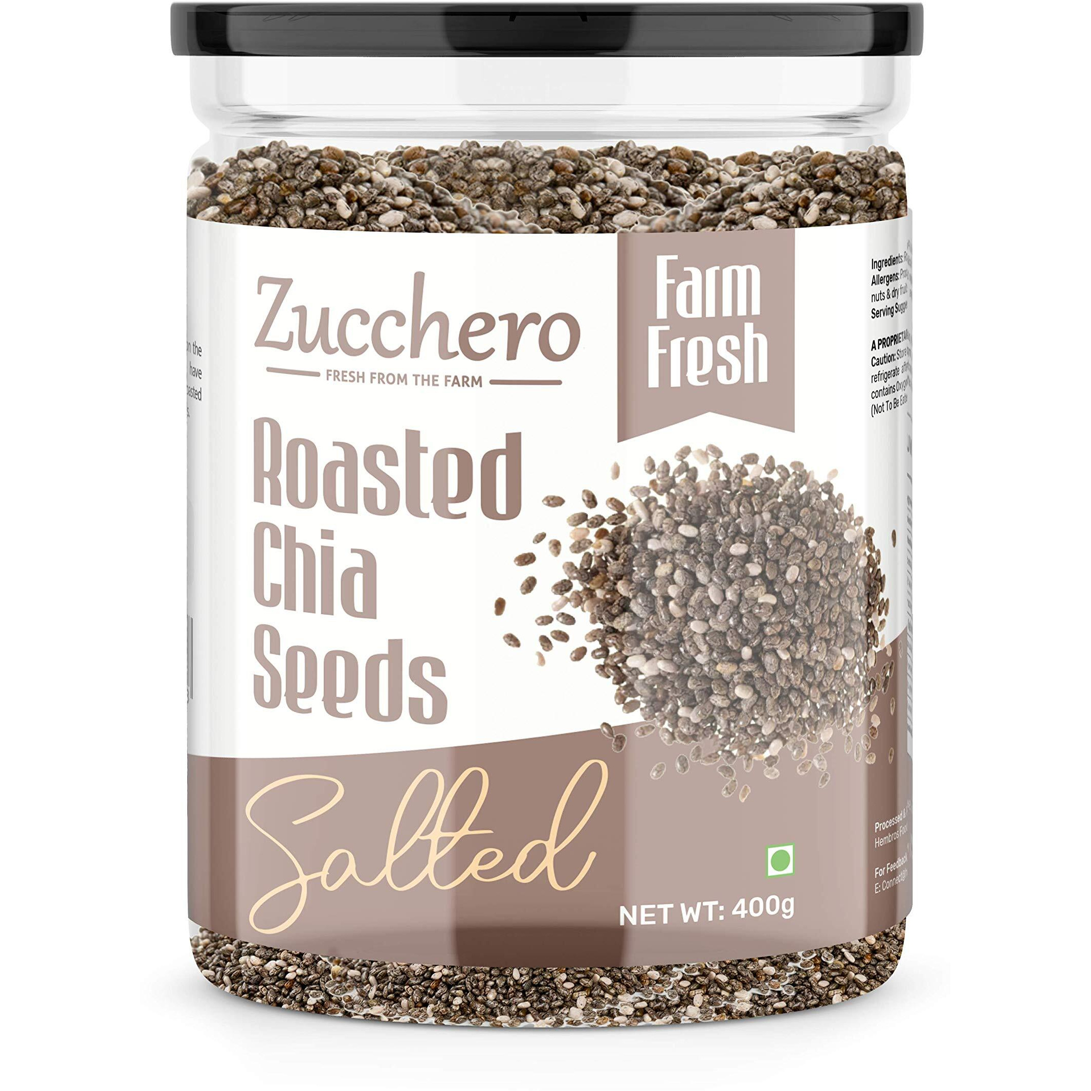 Zucchero Roasted Chia Seed, Lightly Salted, 400g - Tiny Powerhouse | Omega-3 | Weight-loss Dry Roasting | Oil-Free| Slow baked Seeds