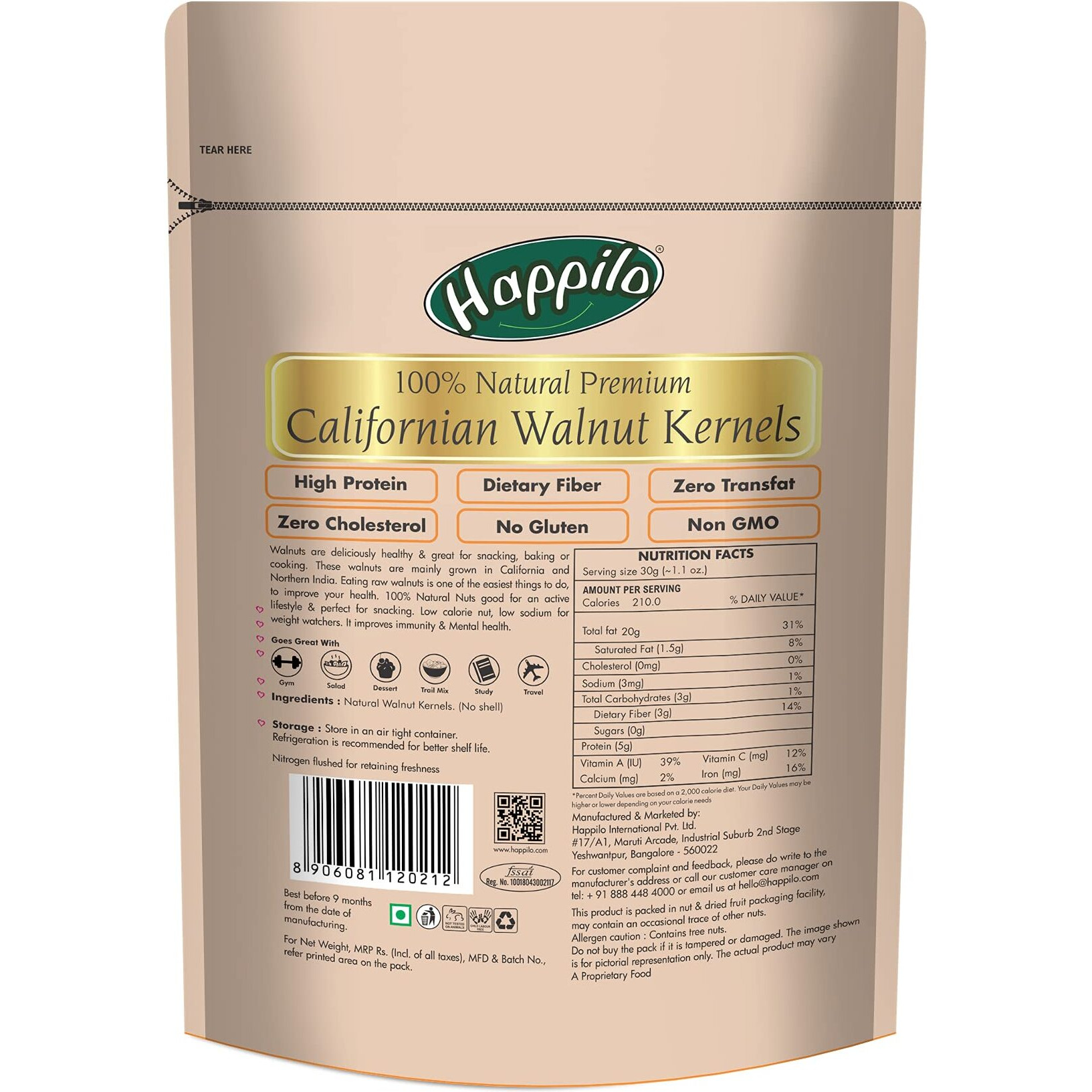 Happilo 100% Natural Californian Raw Walnuts Kernels 200 g