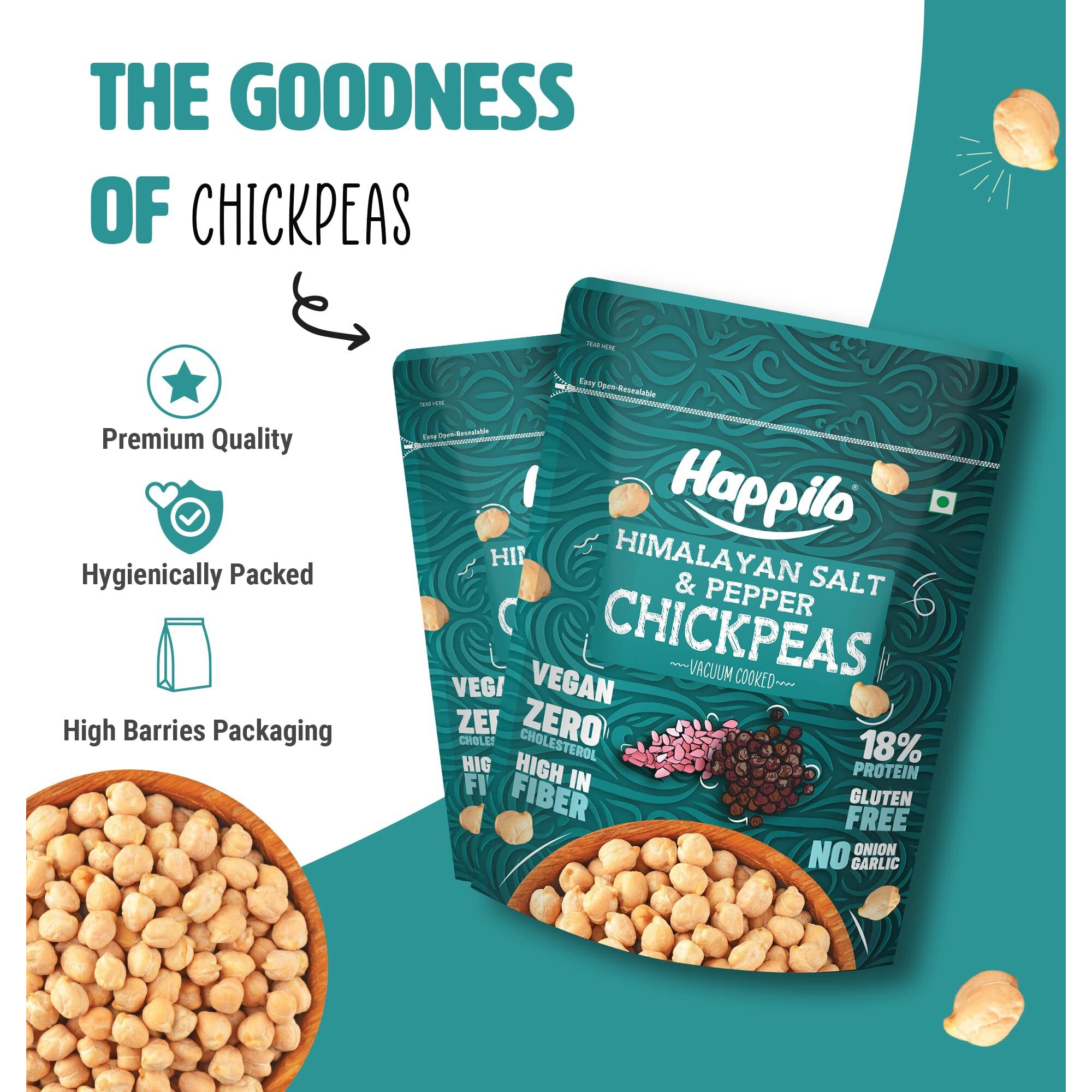 Happilo Premium Super Snack Himalayan Salt & Pepper Chickpeas 110g, Crunchy and Delicious, Super Healthy