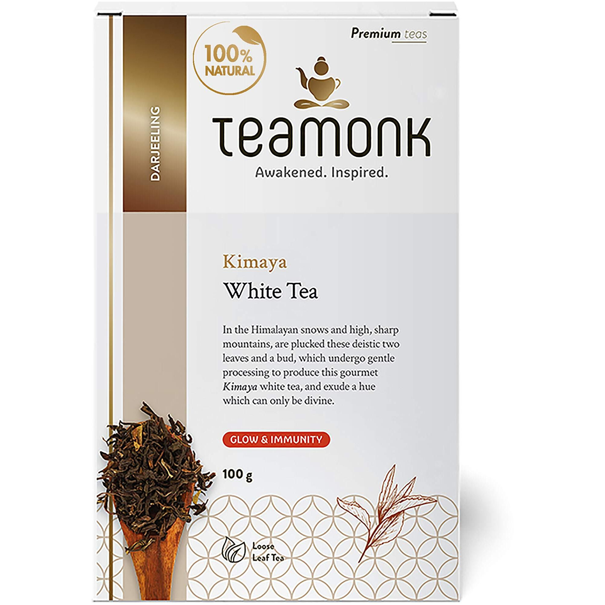 Teamonk Darjeeling Kimaya White Tea, 100g (50 Cups) | 100% Natural Loose Leaf Tea from Himalayas