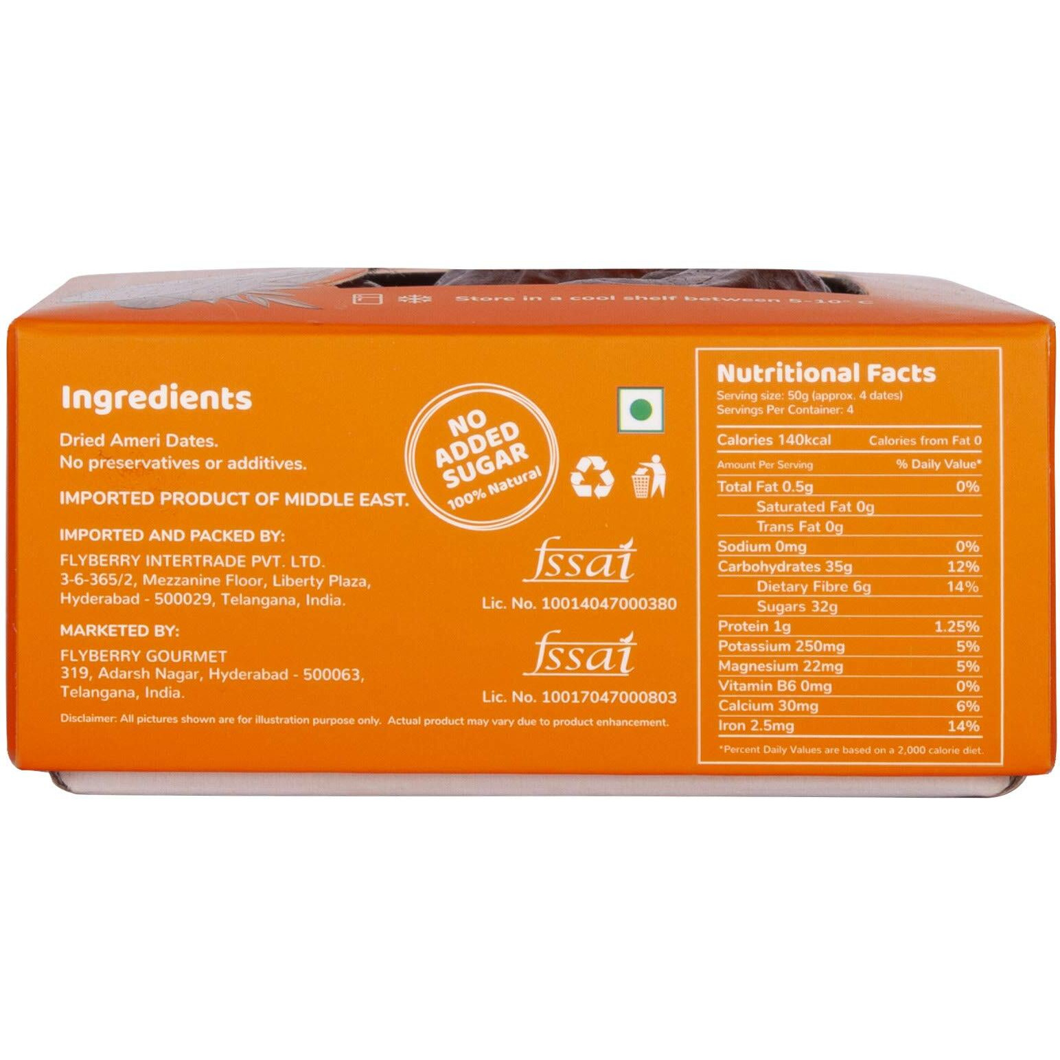 Flyberry Gourmet Ameri Dates (Khajoor/Khajur) 200g | 100% Natural | Rich in Calcium, Iron and Potassium | Instant Energy