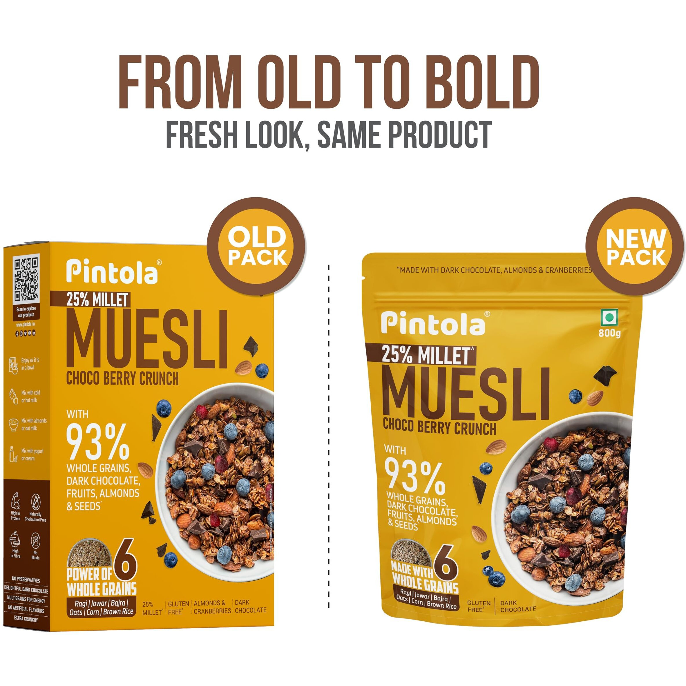 Pintola Dark Chocolate & Cranberry Muesli with 25% Millet & 60% Wholegrains 800g, Cereals for Breakfast with 6 Varied Nuts & Seeds, No Preservatives, High Protein Muesli, Fibre Rich, Cholesterol Free