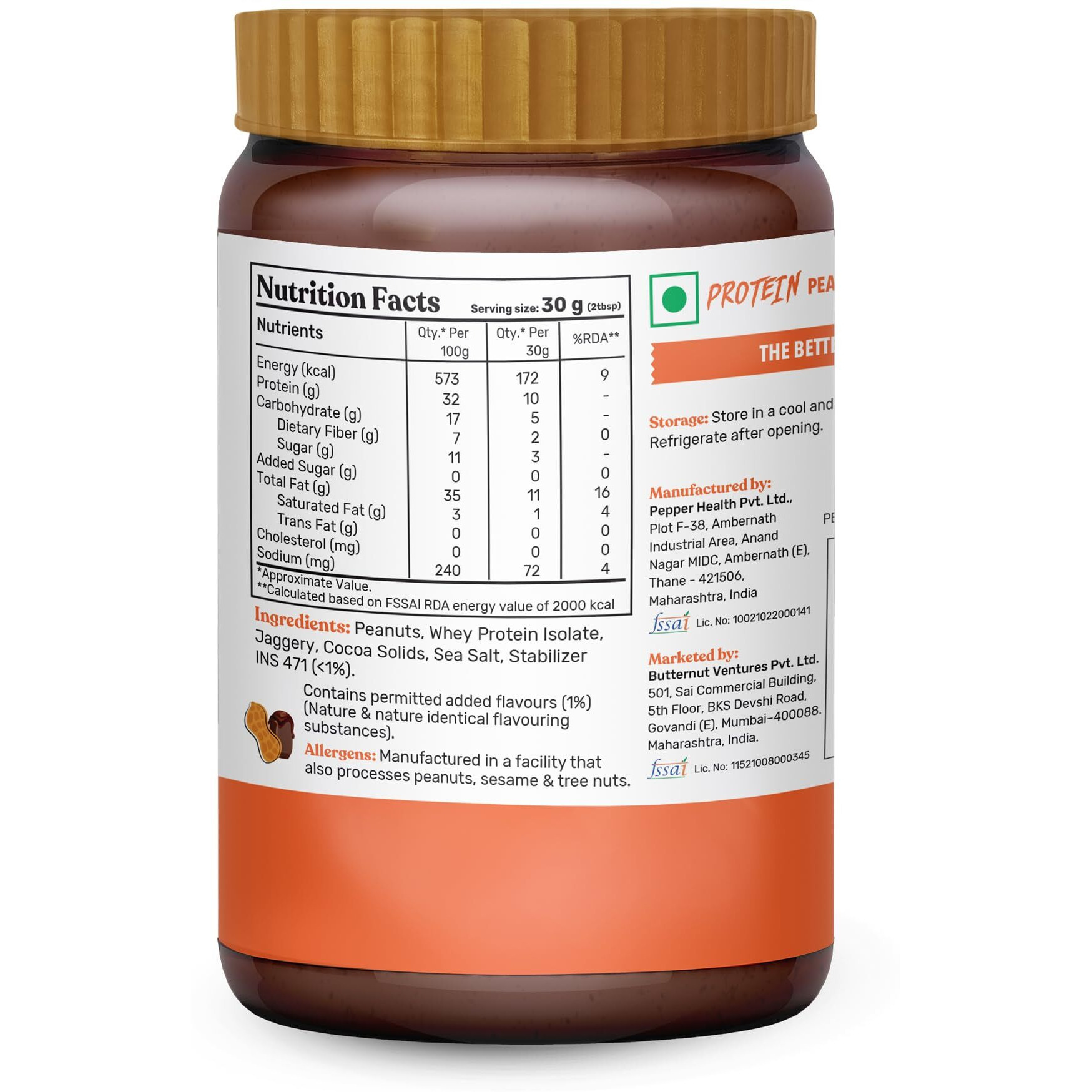 The Butternut Co. Protein Chocolate Fudge Peanut Butter,Creamy 32 G Protein|High Protein,Nutritious Treat For Breakfast All Natural No Cholesterol - 800Gram (Pack Of 1)