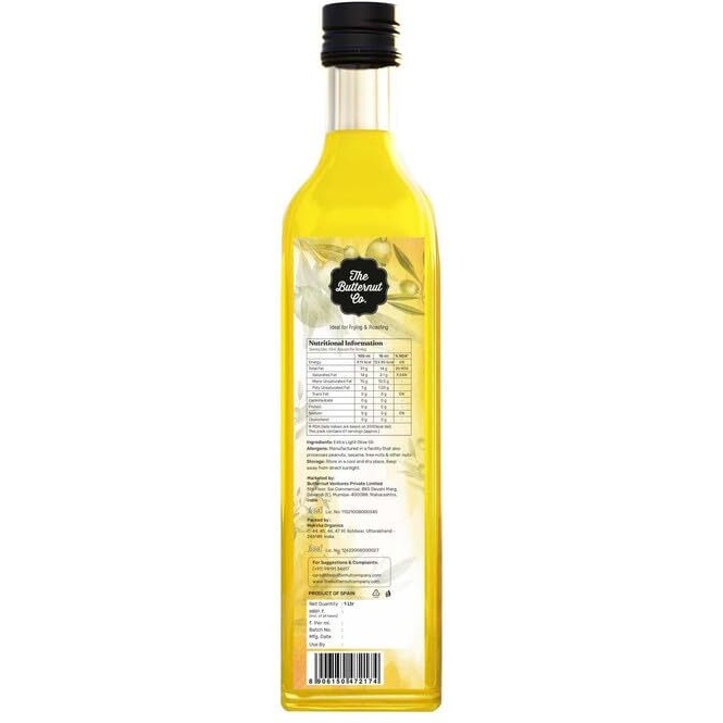 The Butternut Co. Olive Oil for cooking | Extra Light Olive oil | Cold Pressed Olive Oil | Imported from Spain | For Indian Cooking, frying and saueting like Pomace Olive Oil | 1 litre pack