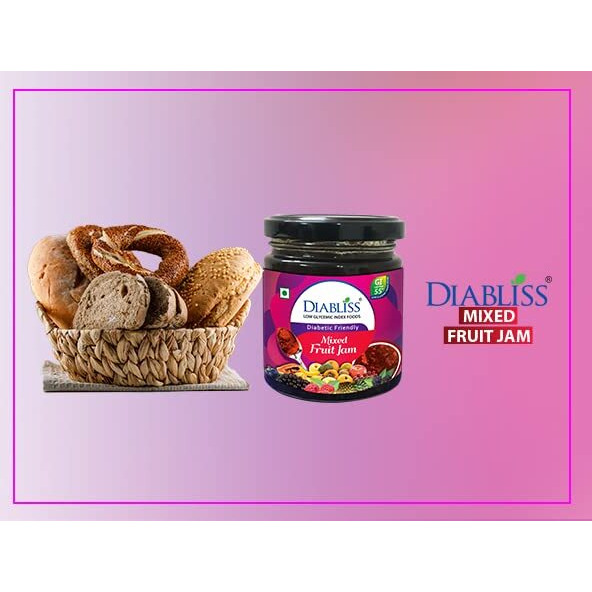 Diabliss Mixed Fruit Jam Replacement for Sugar Free Jam for Diabetic - Clinically Tested | Low GI | Fresh Nutritious Fruits | Irresistibly Tasty - 225g Bottle