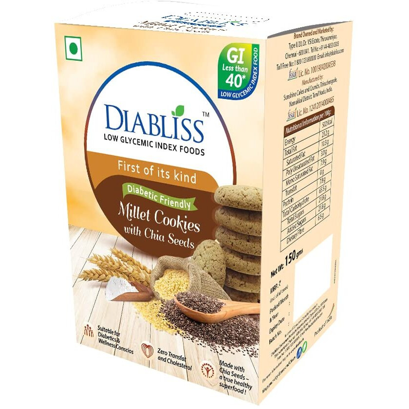 DiaBliss Diabetic Friendly Low GI Millet Cookies. (Millet with Chia Seeds, 600 Grams)