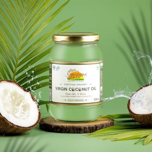 SHUDDHA GRAM Organic Cold Pressed Virgin Coconut Oil | 500ml Glass Bottle |100% Certified Organic | Extracted from Fresh Coconut Milk | Perfect for Cooking, Hair, Skin & Baby Massage