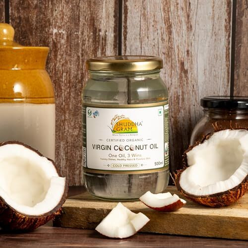 SHUDDHA GRAM Organic Cold Pressed Virgin Coconut Oil | 500ml Glass Bottle |100% Certified Organic | Extracted from Fresh Coconut Milk | Perfect for Cooking, Hair, Skin & Baby Massage