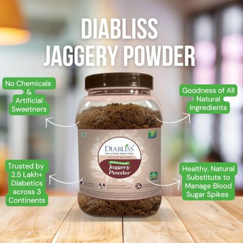 Diabliss Diabetic Friendly Herbal Jaggery Powder - Low Glycemic Index (GI) - Reusable Jar (1)