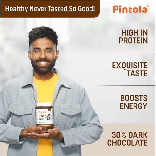 Pintola Peanut Butter Chocolate Flavour Creamy 1kg - 18.6g Protein & 5.2g Dietary Fiber, Made with Premium Roasted Nuts & Cocoa, Gluten Free, Zero Cholesterol & Trans Fat, Vit E & B3, Dark Chocolate