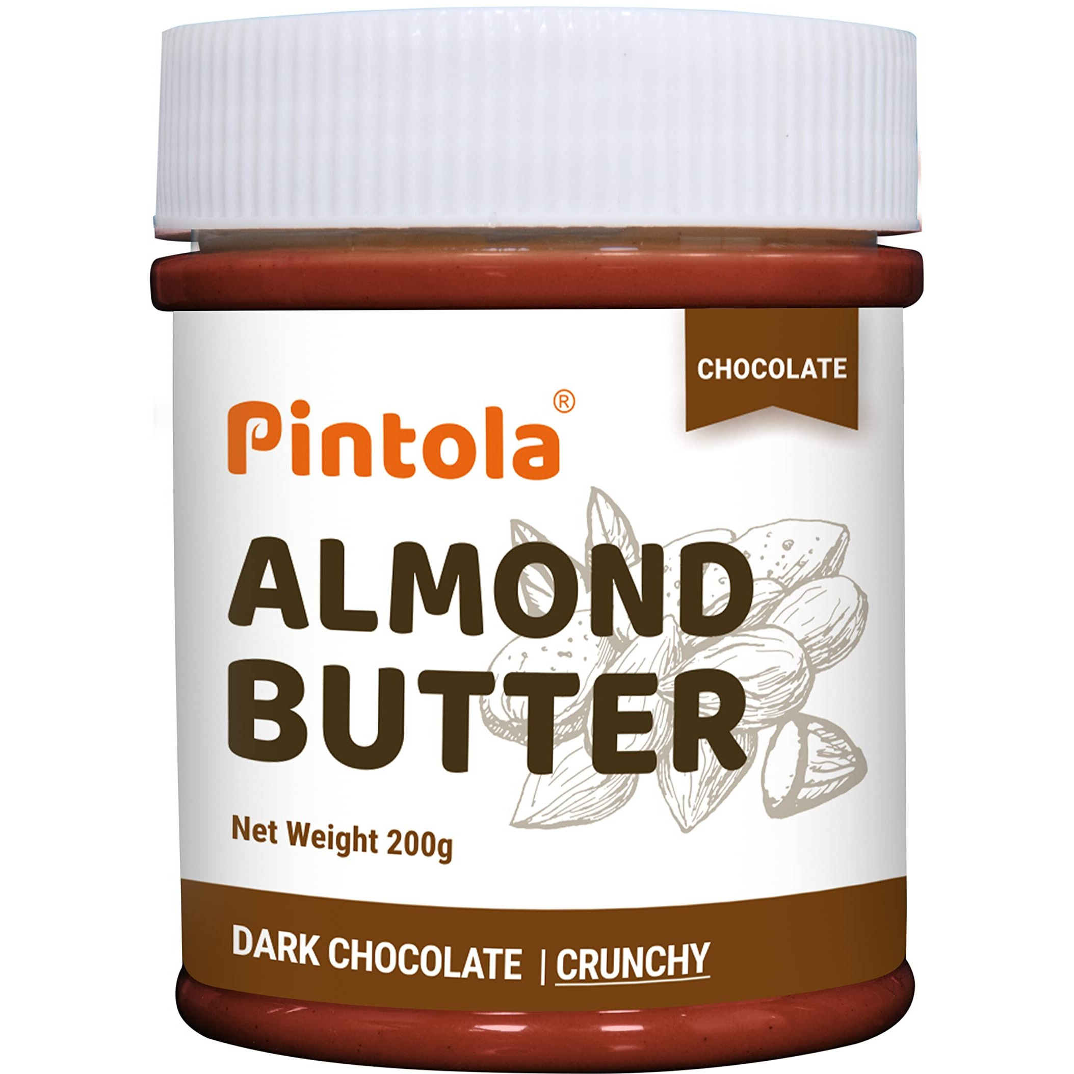 Pintola Almond Choco Spread Crunchy 200g | High Protein & fiber | Gluten & cholesterol free | Crispy | Rich in vitamins & anti-oxidants | Made with dark chocolate