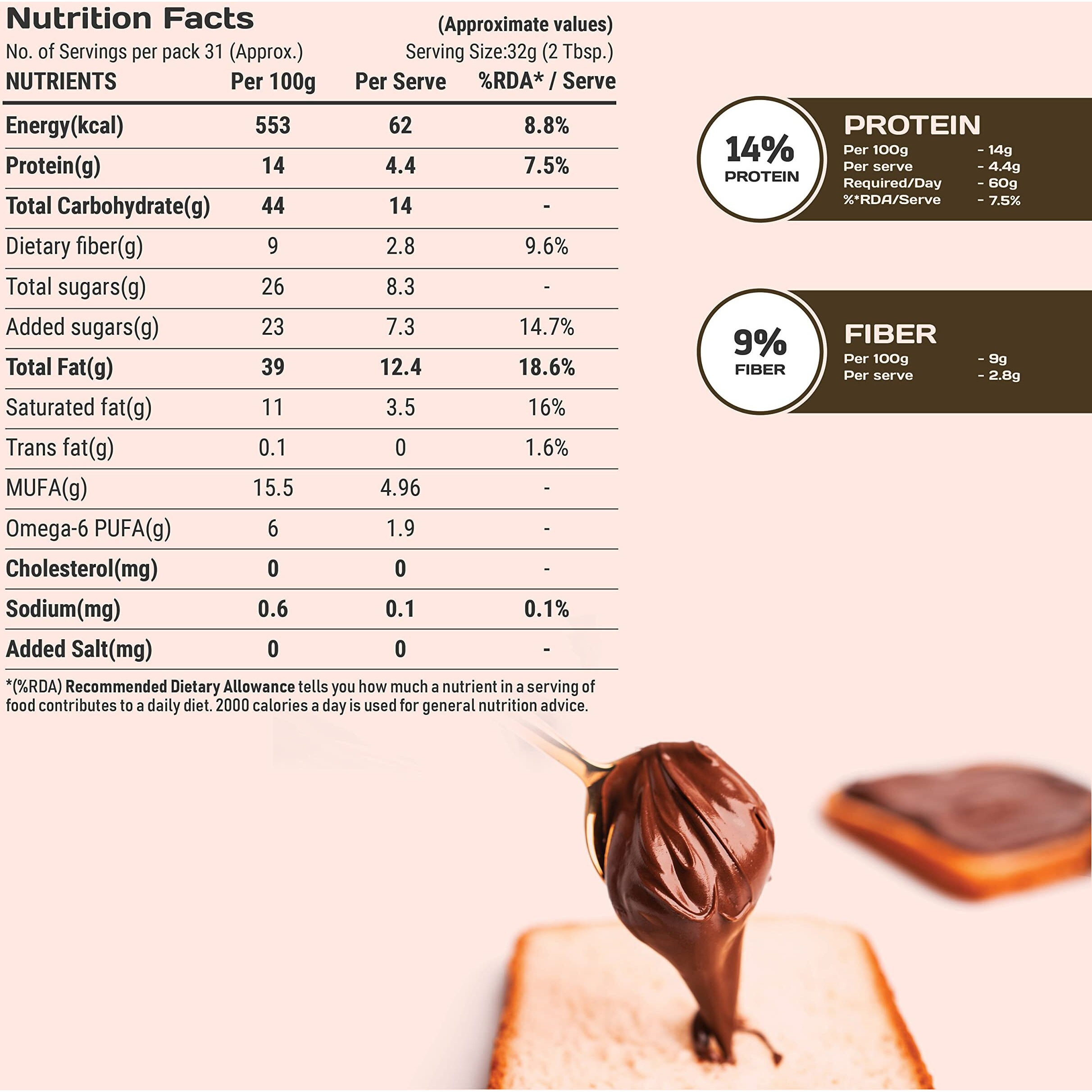 Pintola Almond Choco Spread Crunchy 200g | High Protein & fiber | Gluten & cholesterol free | Crispy | Rich in vitamins & anti-oxidants | Made with dark chocolate