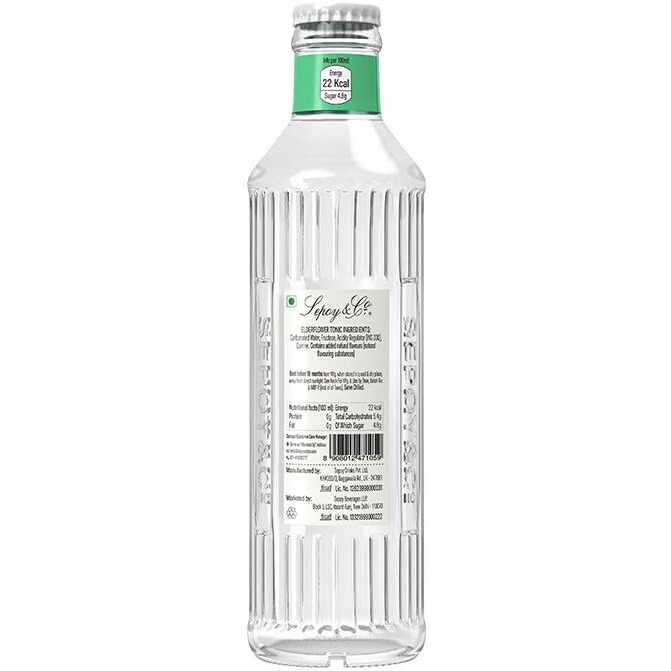 SEPOY & CO. Elderflower Tonic Water (Pack Of 12 X 200Ml)|Premium Floral Beverage|Low Calorie|Aerated Flavored Beverage|100% Natural Ingredients
