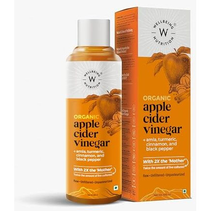Wellbeing Nutrition Apple Cider Vinegar with Turmeric, Amla, Cinnamon and Black Pepper | Raw Unfiltered with 2X The Mother | Supports Weight Management, Boost Immunity & Detox, Skin Health | 500ml