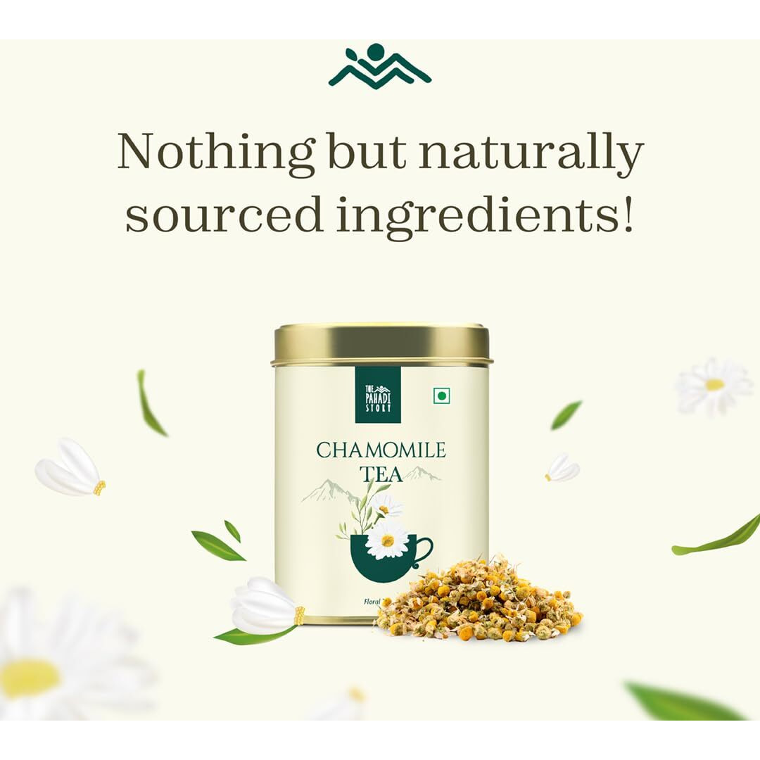 The Pahadi Story Chamomile Tea 40Gm, 100% Natural Whole Flower Bud Chamomile Herbal Tea For Relaxation And Better Sleep