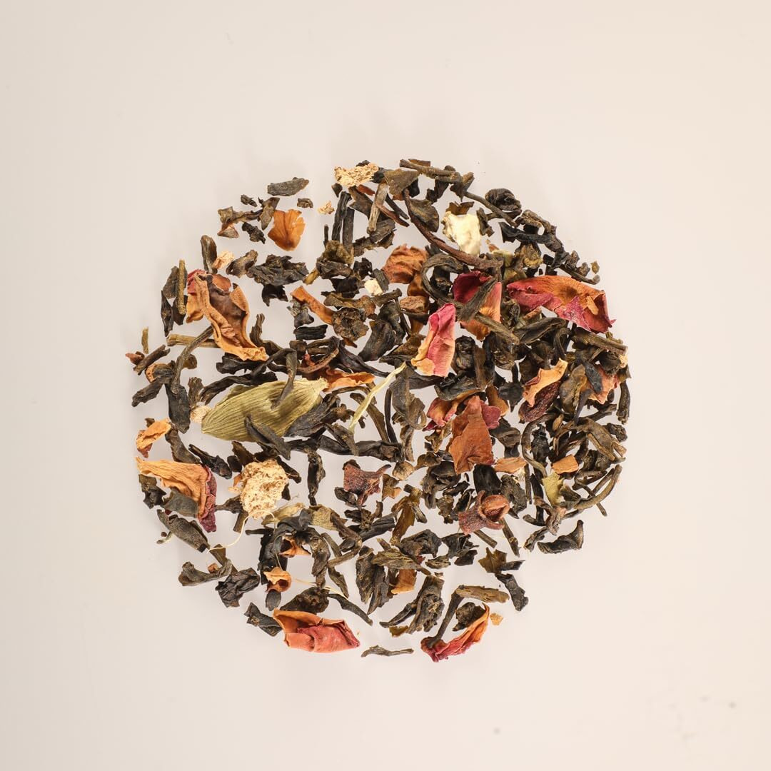 The Pahadi Story Kashmiri Kahwa Green Tea 40gm - 100% Natural Herbal Kahwa Tea - Traditionally Blends Ingredients Ginger, Rose Petals, Green Cardamom (Hari Elaichi), Clove, Cinnamon, Green Tea Leaves