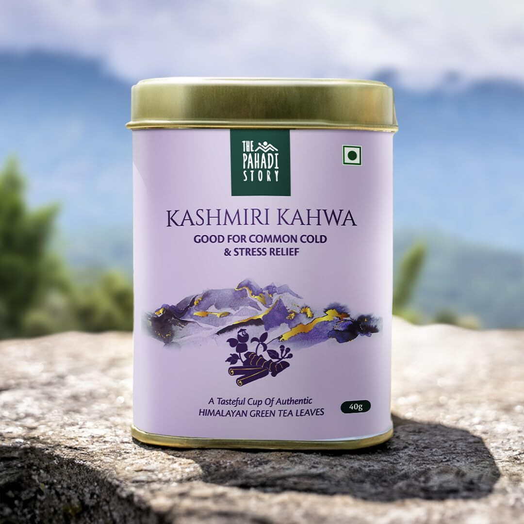 The Pahadi Story Kashmiri Kahwa Green Tea 40gm - 100% Natural Herbal Kahwa Tea - Traditionally Blends Ingredients Ginger, Rose Petals, Green Cardamom (Hari Elaichi), Clove, Cinnamon, Green Tea Leaves