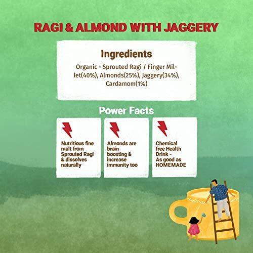 TOTS AND MOMS Foods Ragi & Almond Drink Mix With Jaggery | No Sugar Or Milk Powder, Wholesome & Nutritious Drink For Kids & Adults-200G