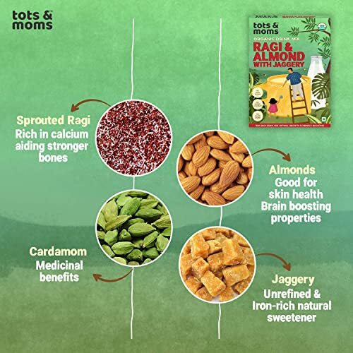 TOTS AND MOMS Foods Ragi & Almond Drink Mix With Jaggery | No Sugar Or Milk Powder, Wholesome & Nutritious Drink For Kids & Adults-200G