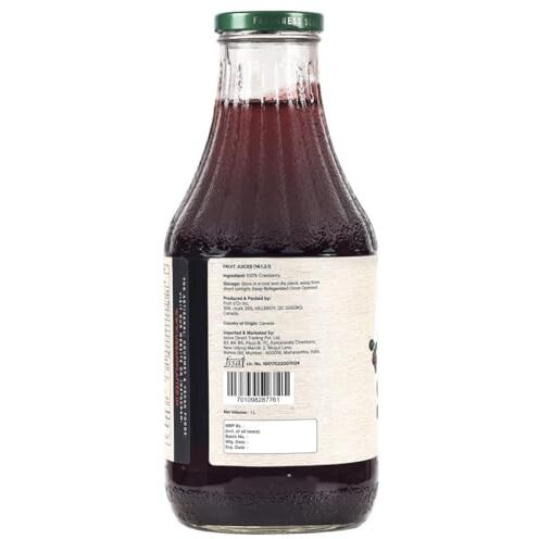 Urban Platter Canadian Cranberry Juice, 1 Litre (Unsweetened, No Added Sugar, 100% Natural Cranberry Juice, Good for UTI Health, Perfect for Cocktails and Mocktails)