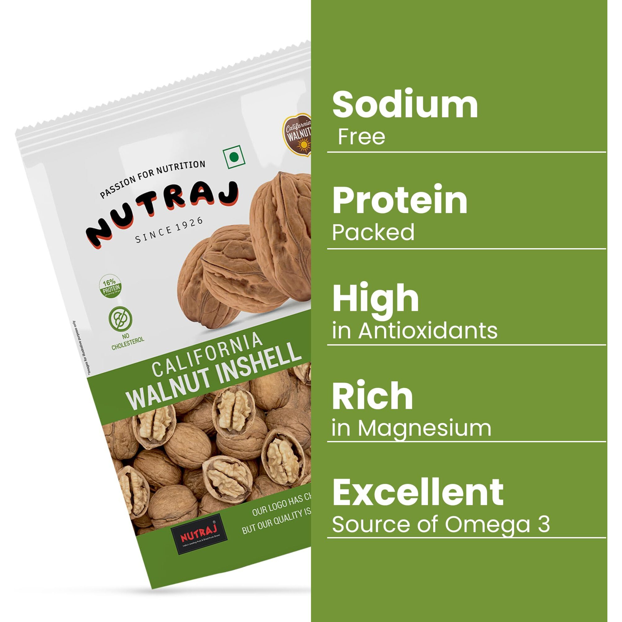 Nutraj California Walnut Inshell (Akhrot) 2kg (1kg x 2) Pouch | Dry Fruits & Nuts | Crunchy Walnuts