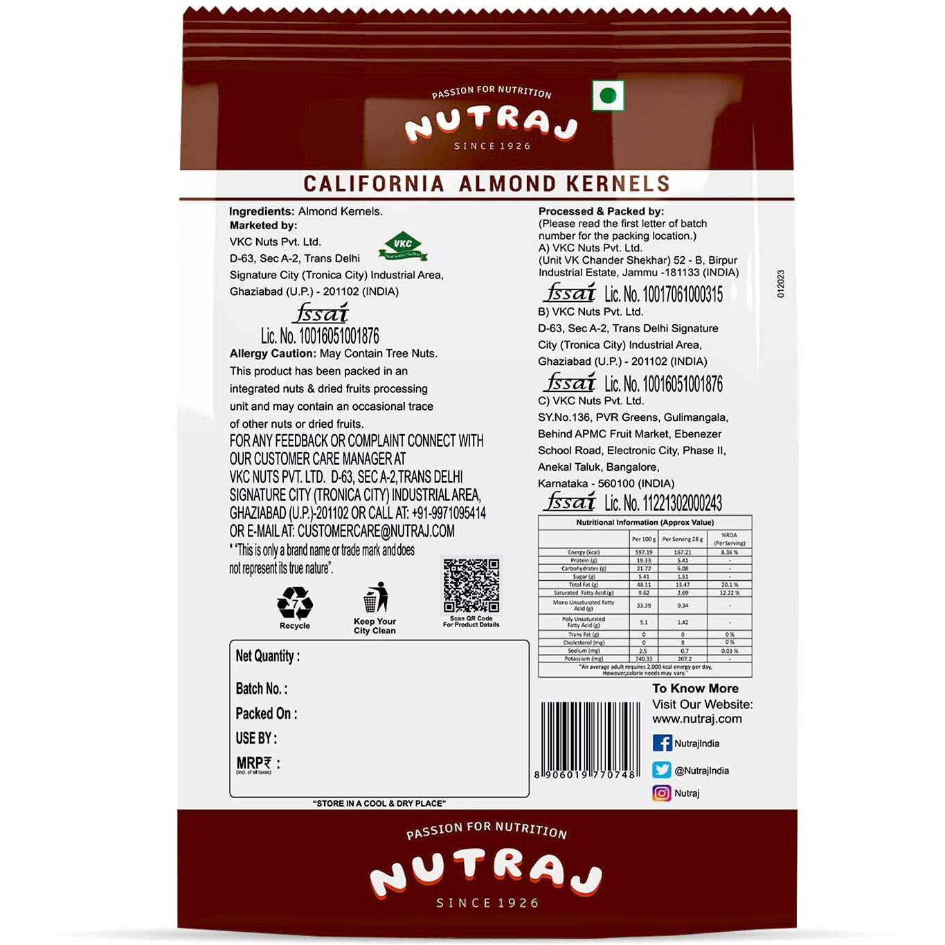 Nutraj Premium Raw California Almonds Whole Value Pouch Pack 2 Kg | 100% Natural and Quality Badam Giri | Dry Fruits Real Nuts