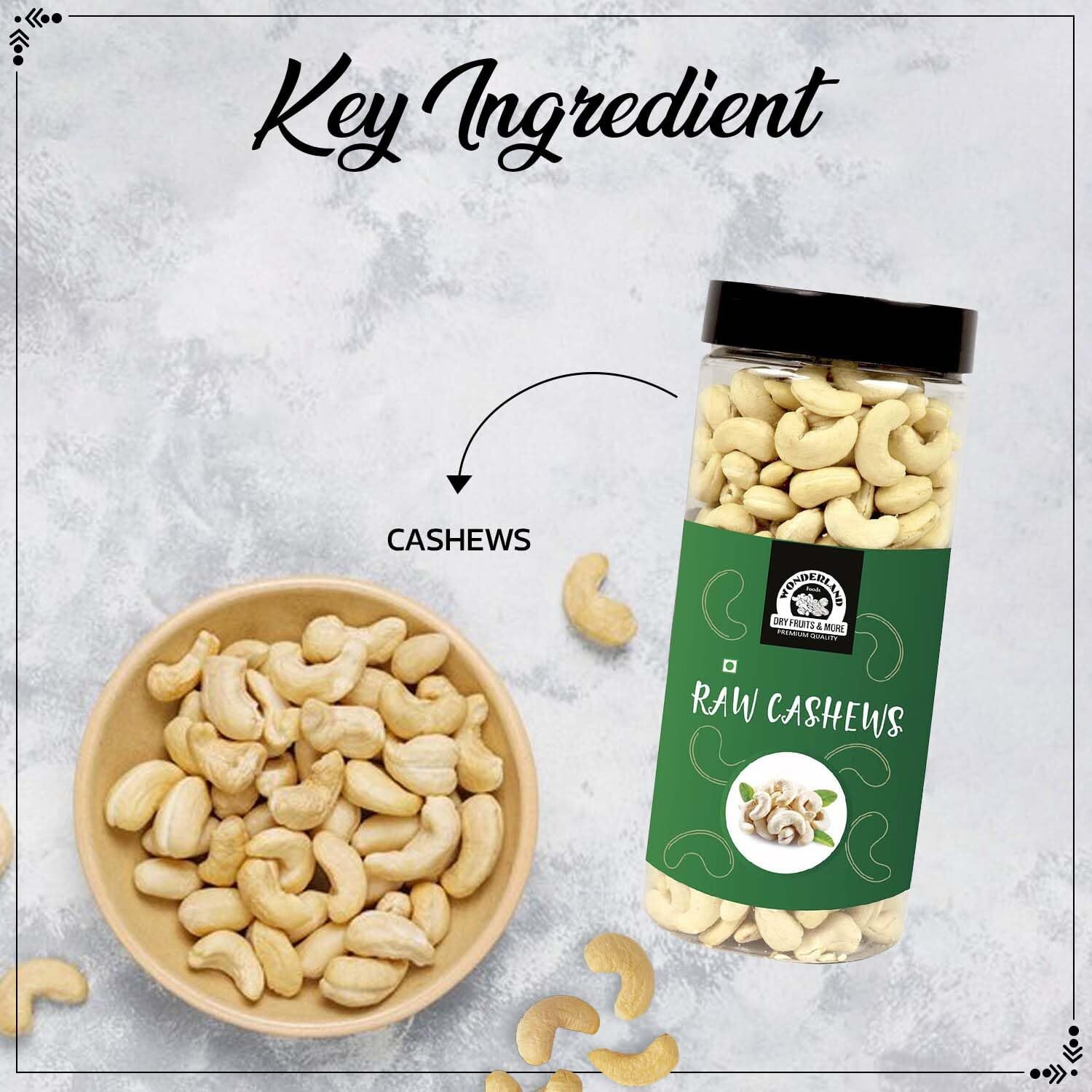 Wonderland Foods Whole Cashew (Kaju) W400-Grade 500G Jar | Dry Fruit Whole Cashews W400 | Whole Cashew Nut | Gluten & GMO-Free | Delicious & Healthy Nuts