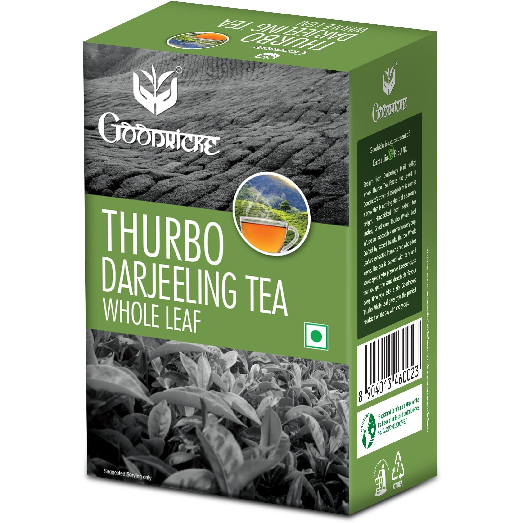 GOODRICKE Thurbo Darjeeling Tea - 250 Gm | Single Estate Whole Leaf Tea | 100% Pure & Original Darjeeling Long Leaf Tea | Darjeeling Tea Loose Leaves | Darjeeling Black Tea