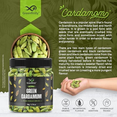 GreenFinity Cardamom Green Whole - 50 grams, Grade - 8mm, (Buy 1 Get 1 Free).