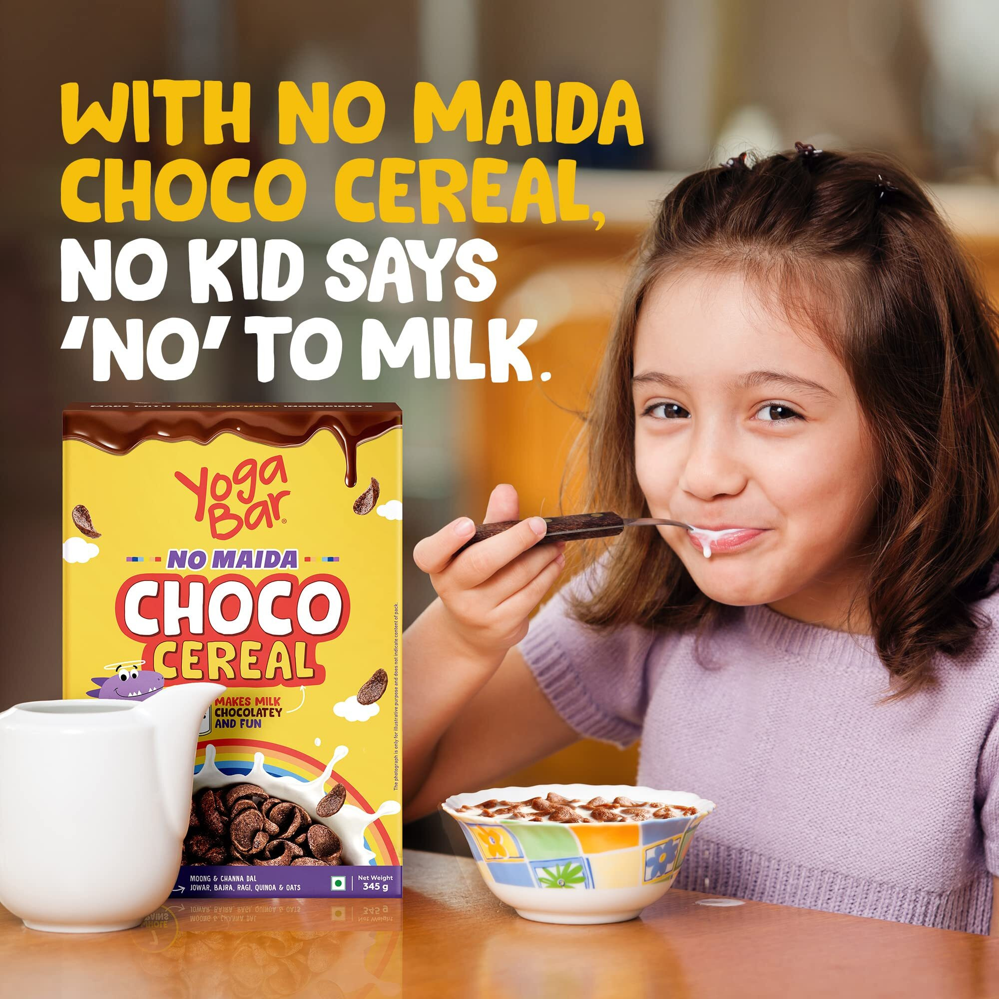 Yogabar Multigrain Chocos Cereal for Breakfast, Zero Maida, Delicious Chocolate Chocos for Kids & Adults, Protein Food, 0 Added Preservatives, Contains Jowar, Bajra, Ragi, Quinoa & Oats, 850g