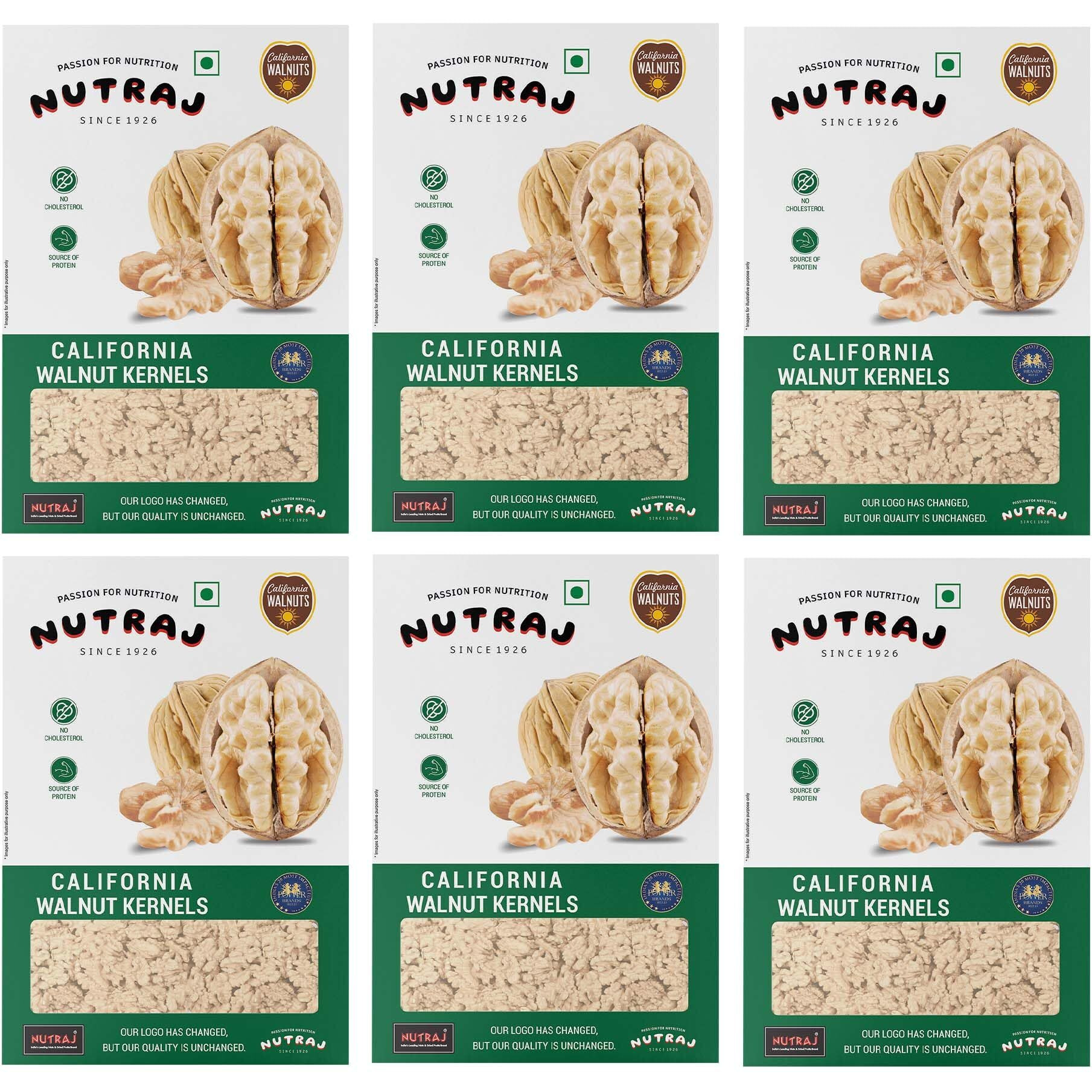 Nutraj 100% Natural Dried Premium California Walnut Kernels, 1500g (6 X 250g) | Pure Without Shell Walnut Kernels | Akhrot Giri Dry Fruit