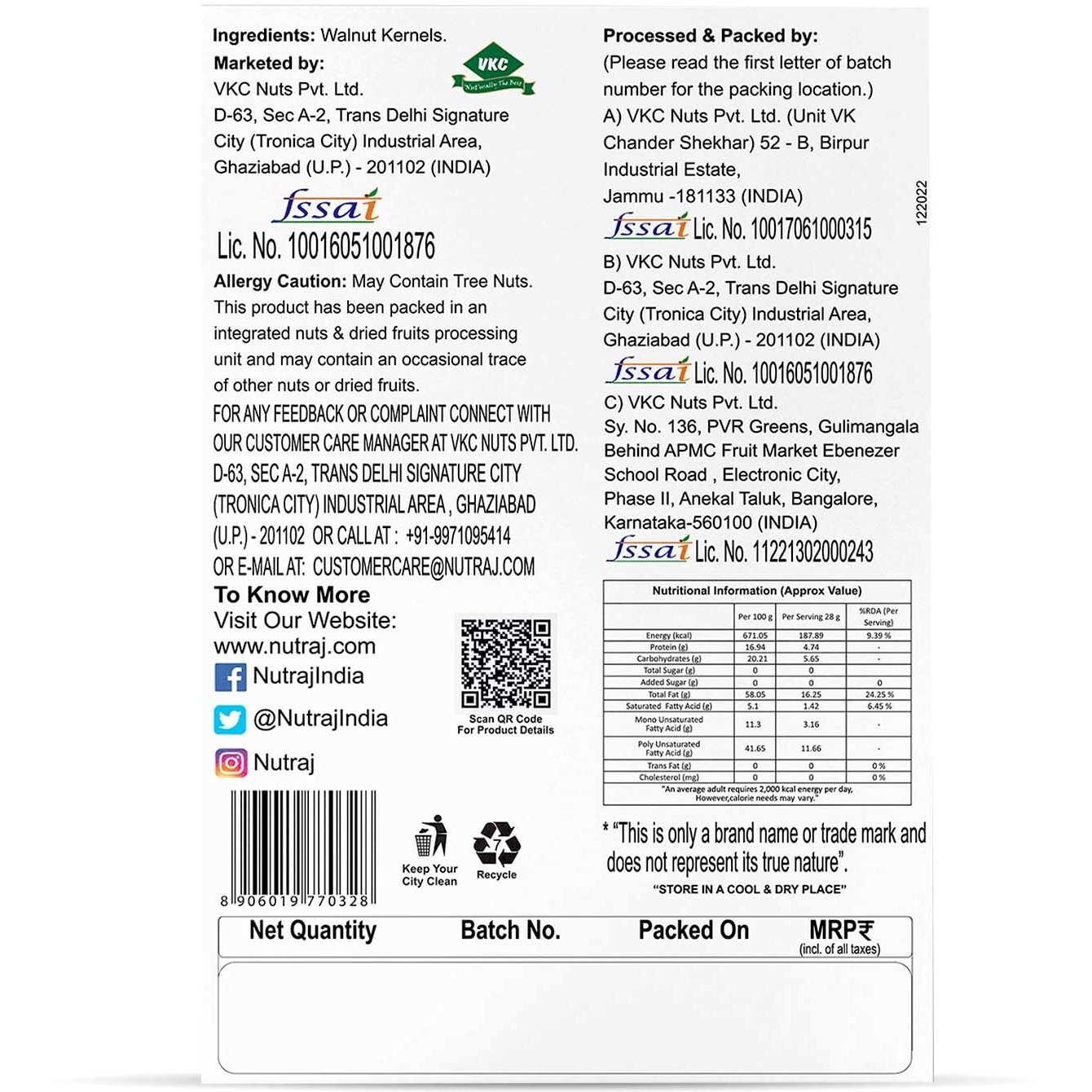 Nutraj 100% Natural Dried Premium California Walnut Kernels, 1500g (6 X 250g) | Pure Without Shell Walnut Kernels | Akhrot Giri Dry Fruit