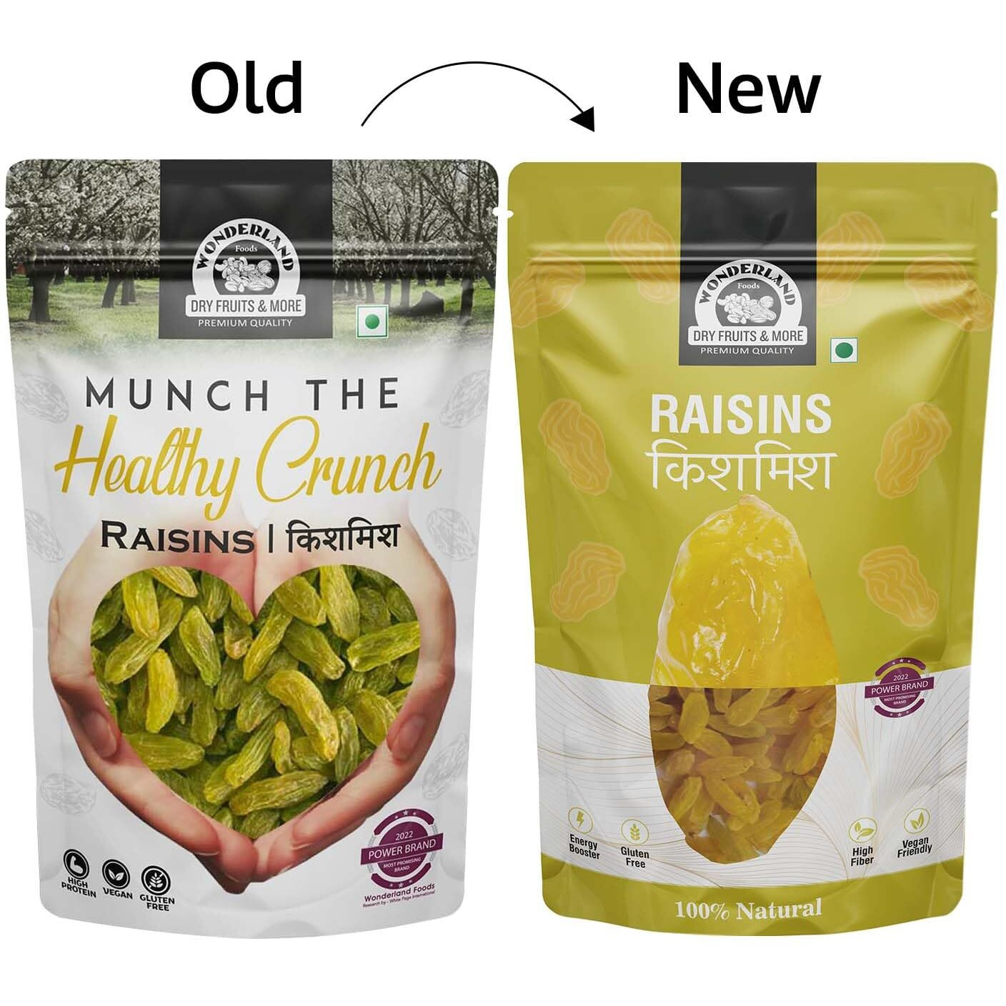 WONDERLAND FOODS Plain Green Raisin (Kishmish) Dried Grapes 1Kg (500g X 2) Pouch