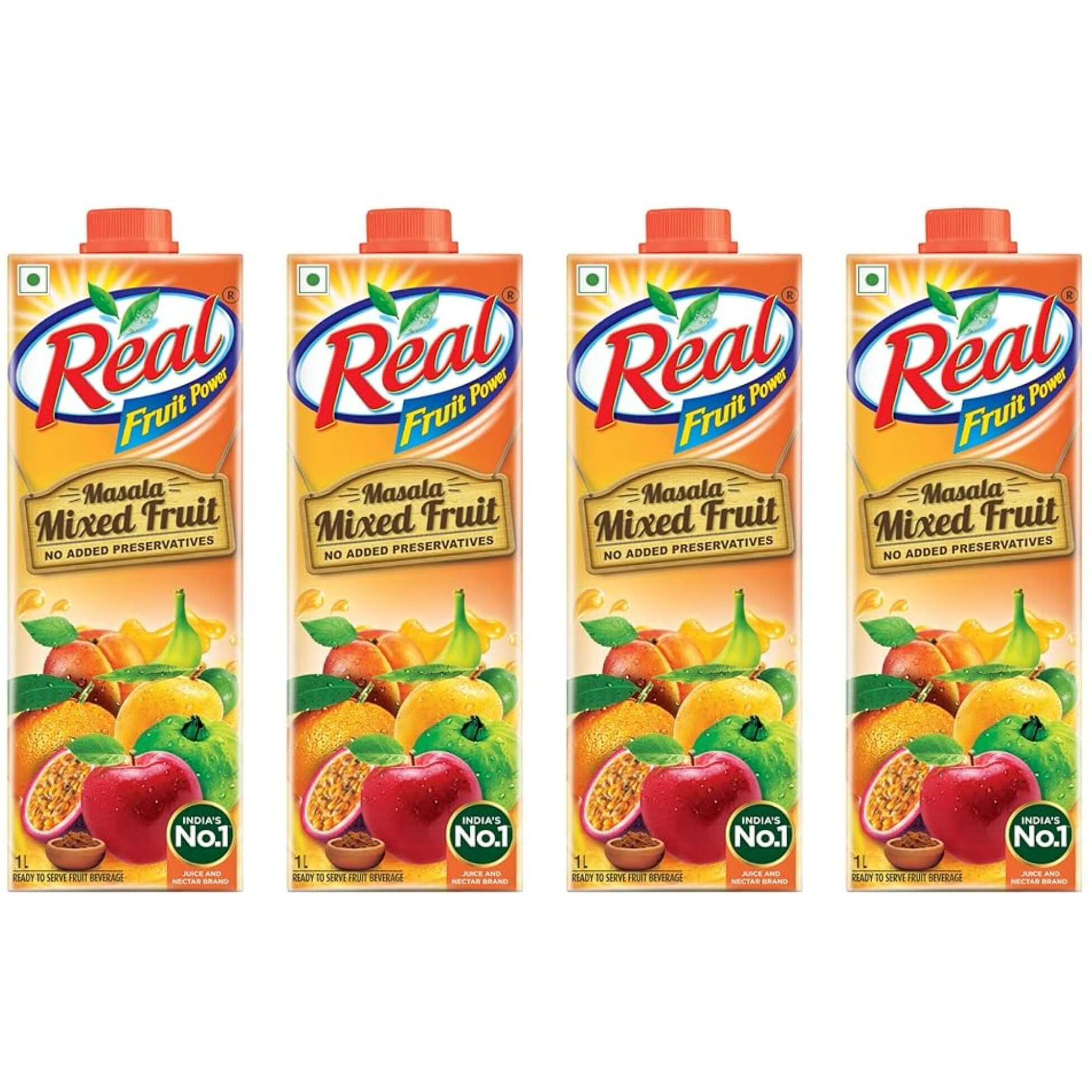 Real Masala Mixed Fruit Juice - 1L (Pack of 4) | No Added Preservatives, No Artificial Colours & Artificial Flavours | Goodness of Best Fruits with Chatpata Masala | Daily Dose of Fruit Nutrition| Tasty, Refreshing & Energizing Fruit Drink