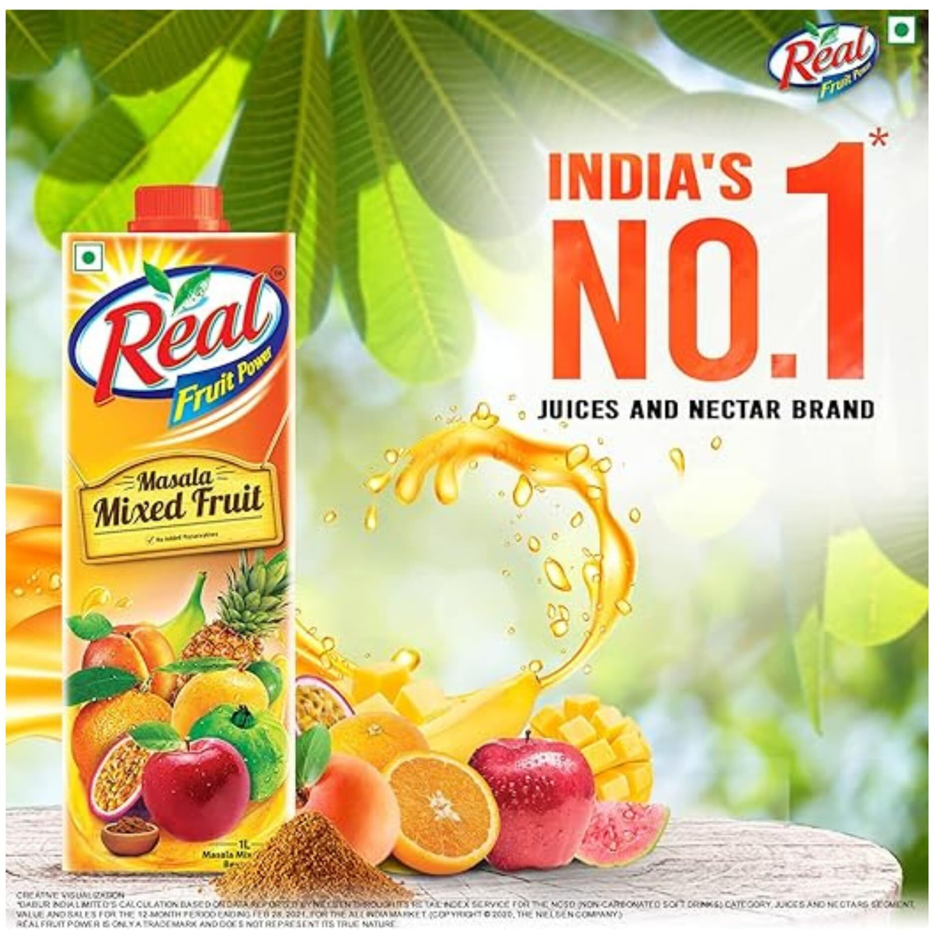 Real Masala Mixed Fruit Juice - 1L (Pack of 4) | No Added Preservatives, No Artificial Colours & Artificial Flavours | Goodness of Best Fruits with Chatpata Masala | Daily Dose of Fruit Nutrition| Tasty, Refreshing & Energizing Fruit Drink